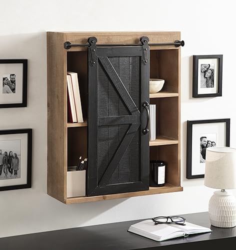 Kate and Laurel Cates Rustic Wall Cabinet; 22 x 28; Black and Rustic Brown; Farmhouse Wall-Mounted Storage Cabinet - color: Rustic Brown/Black