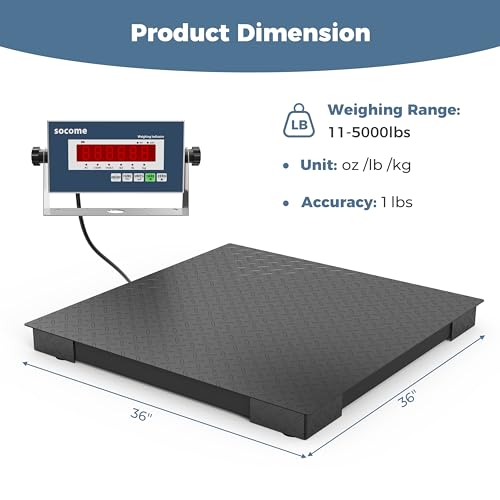 36"x36" Heavy-Duty Industrial Floor Scale, 5000lb x 0.5lb, Black | Carbon Steel Warehouse Scale with Digital Indicator, Accurate Pallet Scale for Postal Luggage Shipping Mailing Weighing - size: 36"x36"-5000LB