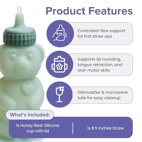 TalkTools Honey Bear Silicone Straw Cup, Dishwasher Safe Baby Drinking Bottle, Premium Food-Grade Material, Honeybear Sippy Cup for Ages 4+ Months, Kids and Toddlers (Single 8oz) (Sage) - color: Sage