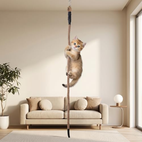 1.38" x 6.56Ft Cat Climbing Rope for Ceiling & Wall Mounted,Cat Climbing Sisal Rope Furniture Pole Scratching Post for Indoor and Outdoor Cats Scratching Playing - size: 1.38-6.56 FT