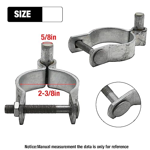 4pcs Chain Link Fence Gate Post Hinge for Outside Diameter Post/Pipe, Galvanized Chain Link Post Gate Hinge, Nut/Bolt Included (2-3/8 Inch)