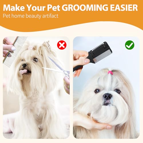 2-in-1 Pet Grooming Comb for Dogs and Cats - 2 Combs with 20 Extra Blades for Trimming and Grooming | 2 in 1 Trimming&Grooming, Dog Cat Brush that Cuts Hair, Hair Cutter Comb for Dog Cat, Pet Hair Trimmer Grooming Comb Dog Cat