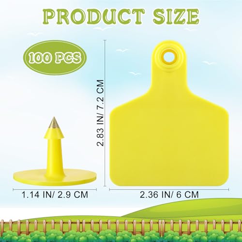 Lothee 100 Pcs Blank Cattle Ear Tags Large Plastic Precision Animal Identification Blank Livestock Ear Tags for Cattle Cow Horse Dog Pig Goat Sheep Farm Management (Yellow) - color: Yellow