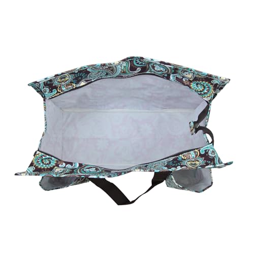 NGIL Utility Water Resistant Tote Bag | Work Tote for Women, Nurse Bag, Teacher's Choice Purse, Gym Bag, Everyday Organizer Top Zipper Closure - color: Teal Paisley-brown
