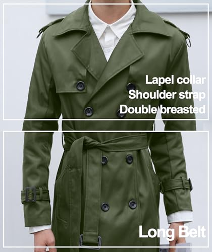Pantete Men's Double Breasted Trench Coat Oversized Casual Windbreaker Lapel Long Jacket Overcoat - color: Army Green, size: X-Small