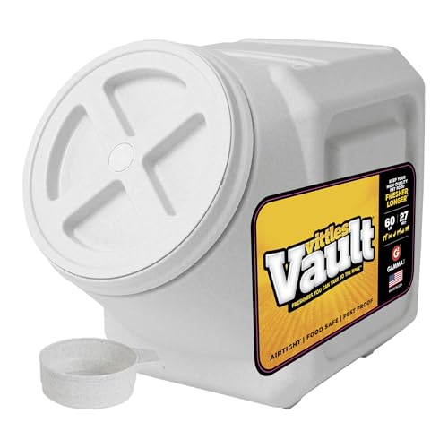 Vittles Vault Traditional Dog and Cat Food Container + Scoop, Gray, 60lbs | BPA Free Plastic, Sealed Airtight for Kibble, Bird Seed, Oatmeal and More; Includes Scoop, Made in USA - size: 60 Pounds