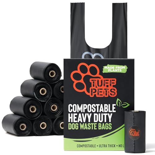Tuff Pets Certified Compostable Dog Poop Bags with Handles, 12 Thick Rolls | Heavy Duty Poop Bags for Dogs, Leak Proof with Easy Tie Handles - style: Green - Certified Compostable
