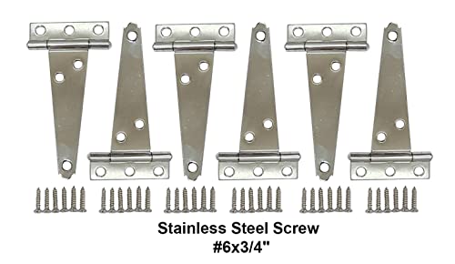 Stainless Steel Light Tee Hinge, with Stainless Steel Screw, 3" x 2-5/16" x 1.4 mm, Vibrated Stainless Steel, 6 Pack, Made in Taiwan - color: Vibrated Stainless Steel, size: 6pack(3")