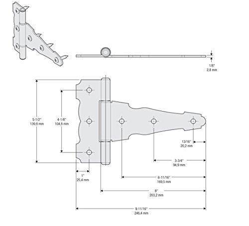 National Hardware N109-037 SPB841 Ornamental T Hinge in Black - size: 8 Inch