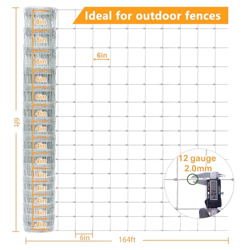 6ft x 164ft Heavy-Duty Galvanized Farm Fence – Durable Livestock Fence for Cattle, Sheep, Goats, Deer – Field Fencing for Yard & Ranch Protection