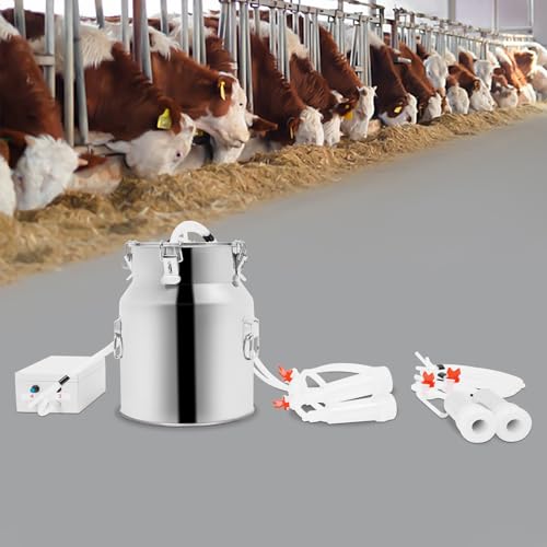 Pulsation Milking Machine for Cows and Goats, 14L Electric Cow Milker Milking Machine with Stainless Steel Bucket, Speed Adjustable Pulsating Vacuum Pump (14L) - size: 14L