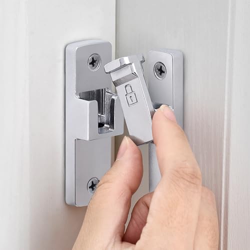 Silvery 90 Degree Barn Door Lock ，Right Angle Door Lock Latch | Zinc Alloy Flip Gate Latches,for bedroom,garage,balcony,barn,sliding door,bathroom,window,cabinet,drawer,pet enclosures - color: Silvery_90 Degree