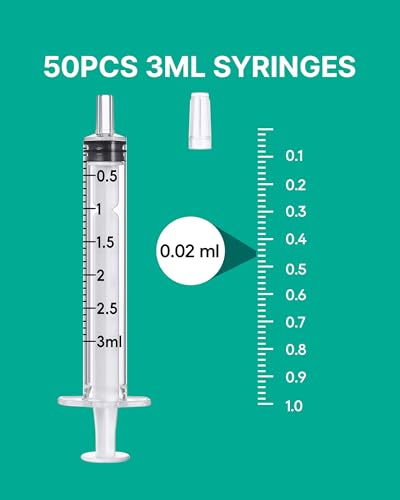 50 Pack 3ml Oral Syringes for Liquid without Needle Individually Wrapped | with cap, clear scale, non-slip bottom for pet feeding, liquid dispensing, scientific labs, plant cultivation and crafts - style: 3ml