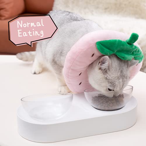 ANWA Adjustable Cat Cone Collar Soft, Cute Cat Donut Collar After Surgery, Kitten Recovery Cones to Stop Licking - color: Strawberry, size: Medium
