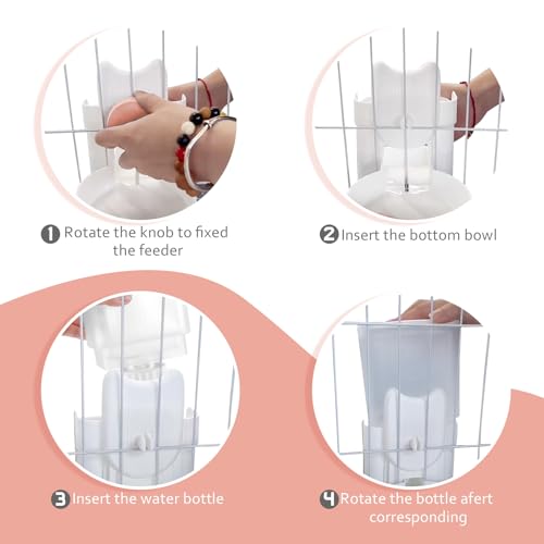 Hanging Cage Auto Pet Food Bowl Water Bottle Dispenser, 1L, Pink | Auto Gravity Pet Feeder and Waterer Set, Kennel Feeding Station, Crate Feeder Dish, For Rabbit Puppy Cats Ferret - color: Pink