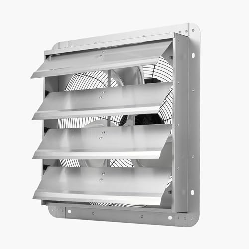 VEVOR 18 Inch Shutter Exhaust Fan Wall Mounted Automatic Louvers Silver, Sturdy Steel Housing, 3051 CFM Low Noise, AC Motor, Ventilation and Cooling for Attic, Garage, Barn, Greenhouse, Workshop - size: 18 Inch