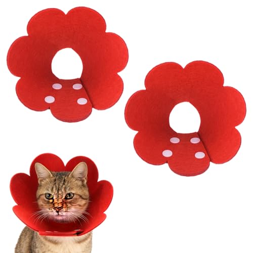 Felt Cat Recovery Collar, Cute Flower Cat Recovery Collar Adjustable Recovery Cones (2Pcs, XS 5.1-6.3inch, Red) for Small Dogs Kittens Cats - color: Red, size: XS（0-1 KG/0-2.2 lb）
