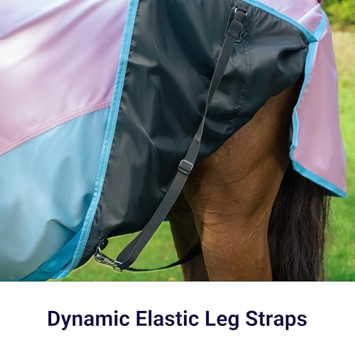Horse Turnout Rain Sheet | 600 Denier Ripstop Turnout Blanket No Fill (0g) | Waterproof Lightweight Breathable | Tear-Resistant Outer & Rub-Free Silky Inner | Pink/Blue - 70 in - color: Pastel Pink/Blue, size: 70
