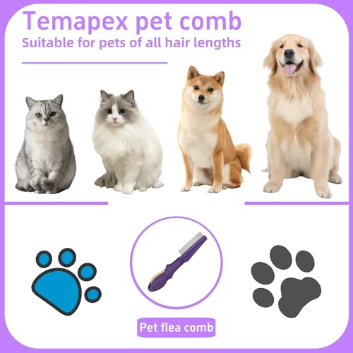 Pet Flea Comb for Dogs & Cats,Removes Tangles & Flea, Tear Stain Removal, Stainless Steel Metal Teeth, Non-slip & Anti-static Rubber Handle, Safe & Gentle Pet Grooming Comb - size: Pet Flea Comb
