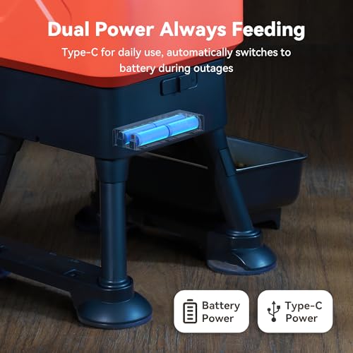 14L Automatic Dog Feeder for Large Breed – Extra Large Capacity, Anti-Blockage, Timed Auto Dog Food Dispenser, Dual Power Supply, Stainless Steel Bowl - color: Red with Basic