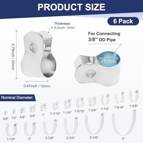 M METERXITY 6-Pack Brace Bands Chain Link Fence Parts, 3/8 Inch Galvanized Steel Chain Link Brace Band with Bolts and Nuts for Fence/Gate/Posts/Rust-Resistant [Silver]
