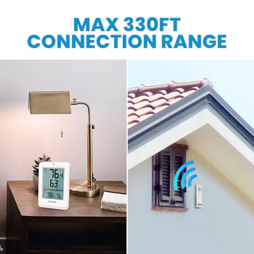 Newentor Indoor Outdoor Thermometer Wireless with 24H/48H/ALL-TIME High Low | Big Number 4" Display, Inside Outside Temp & Humidity, Comfort Indicator, Weather Station for House Patio, White, 2 Sensors - color: White, size: with 2 sensor