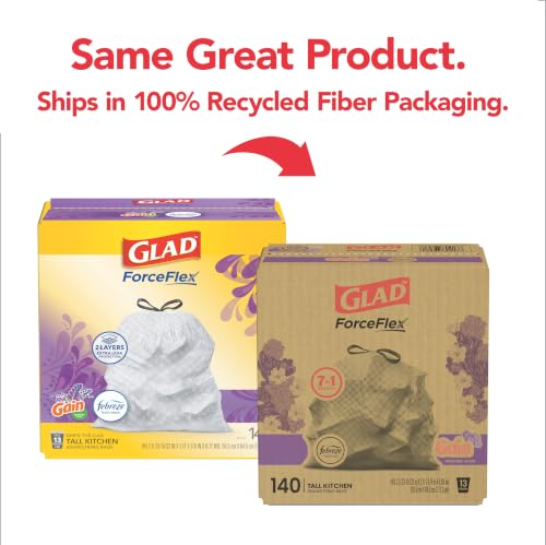 Glad ForceFlex Tall Kitchen Trash Bags, 13 Gallon, Gain Lavender, 140 Count (Package May Vary) - size: 140 Count (Pack of 1)
