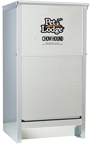 Pet Lodge® Automatic Dog Feeder | Chow Hound Outdoor Pet Feeder | Tough Galvanized Steel | Made in USA (25 lb) | Easy Access Magnetized Door and Angled Chute for Dogs, Silver, 1 Pack - size: 25 Pound