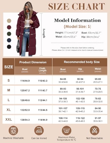 Women Long Puffer Coat Winter Warm Hooded Jacket Long Sleeve Parka Full Length Down Coats With Zip - color: Fuchsia, size: Medium