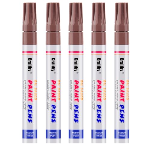 Brown Paint Markers, 5 Pack Oil-Based Waterproof Quick Dry Permanent Paint Pen Set for Rocks Painting, Wood, Fabric, Plastic, Canvas, Glass, Mugs, Metal, Tire, Stone, DIY Craft - color: Brown
