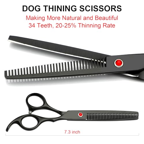 TINMARDA Dog Grooming Kit, Titanium Black Stainless Steel Dog Grooming Scissors with Curved Shears, Black Finger Rings - 5 Piece Sharp Durable Pet Shears for Dogs Cats At Home Salon-Quality Grooming - color: Black, size: 5 Piece