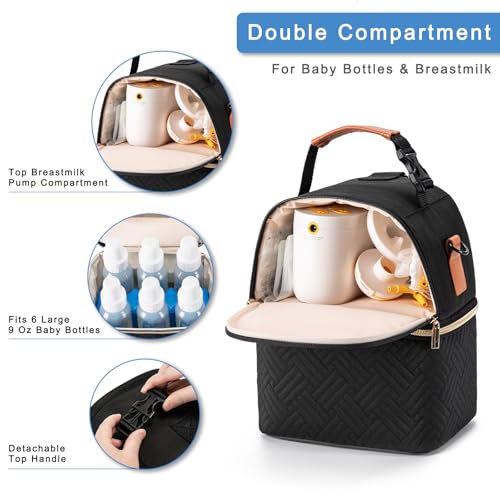 Breastmilk Cooler Bag with Ice Pack & Mat Fit 6 Bottles Up to 9 Ounce, Breast Milk Pump Cooler Bag for Moms Daycare,Work&Travel, Black - color: black