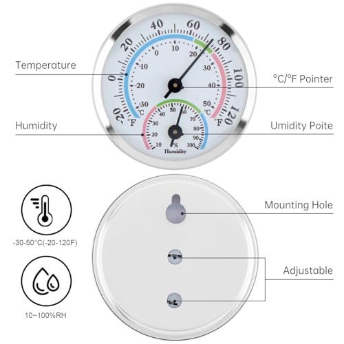 Mini Indoor Thermometer Hygrometer Analog 2 in 1 Temperature Humidity Monitor Gauge for Home, Wall, Room, Outdoor, Offices, Display Mechanical (Silver)