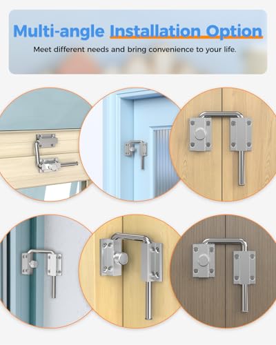 Updated U Patio Sliding Door Loop Lock Latch, Silver-2 PCS | 90/180 Degree Aluminum Alloy Home Security Loop Bolt Lock for Barn Door,Window, Fence, Shed and Gate Latch - Rotary Locking - color: Silver-2 PCS