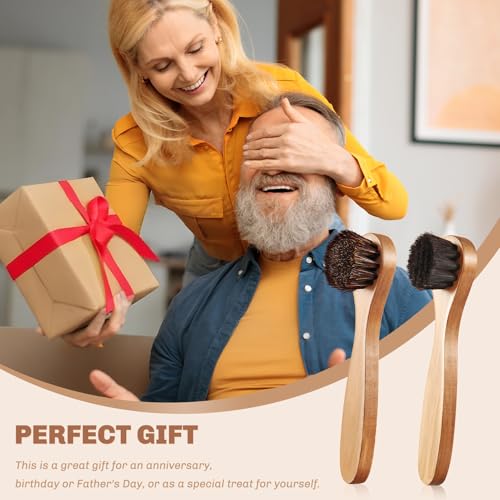 2 Pcs Horsehair Shine Shoes Brush Kit Polish Dauber Applicators Cleaning Leather Shoes Boots Care Brushes Suede Cleaner Brush(Wooden Long Handle) - style: Wooden Long Handle