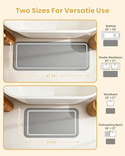 Soft Diatomaceous Earth Bath Mat, Super Absorbent Bath Mat, Quick Dry Large Bathroom Mats, Gray Bathroom Rugs Non Slip Washable, Stone Bath Mats Substitute, Bath Room Runner Decor, 15.74" x 47.2" - size: 1'4" x 3'11" (Rectangular)