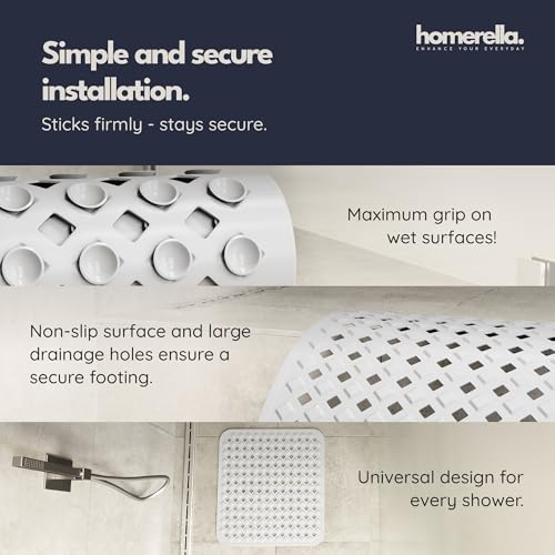 homerella Square Shower Mat Non Slip Anti Mold 21x21 Anti Slip Shower Mat | 100% BPA Free, Mildew Resistant, Machine Washable, Shower Mats for Inside Shower, Shower Floor Mat Mat Non Slip EU Certified - color: White