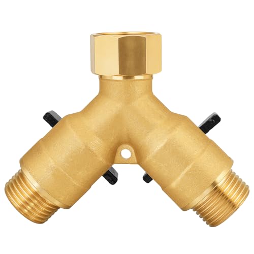 SIGURANTA Heavy-Duty Brass 2-Way High-Flow Garden Hose Splitter, Outdoor Faucet Y-Valve Diverter Connector with Butterfly Handle, Full-Flow Water Hose Adapter (Valve butterfly handle - 2-piece) - color: Valve butterfly handle - 2-piece