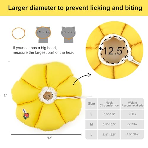 HiDREAM Cat Cone Collar,Cute Waterproof Elizabethan e Collar for Cats,Anti-Bite Lick Wound Healing Safety Cat Recovery Collar,Yellow Flower All-Season Style - color: Yellow flowers, size: Small
