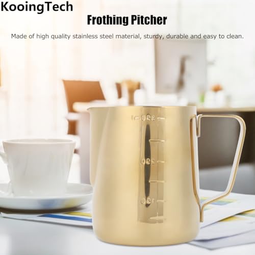 Frother Cup Milk Frother Gold Frothing Pitcher with Scale 350ml | Milk Frothing Cup Stainless Steel Home Office Coffee Frother Cups for Gold Coffee Bar Accessories