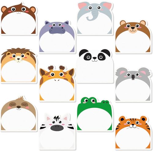 Yinder 24 Pads Safari Animal Sticky Notes Fun Kawaii Memo Self Stick | Animal Shape Design, School Office Bulk, Students Teachers Veterinary, Party Favor Tabs Back to School Supplies - style: Safari Animals