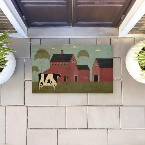 Stupell Industries Nellies Barn Cow, 30 x 18 | Outdoor Door Mat, Durable Non-Slip Woven Natural Texture, Recycled Rubber Backing | by Warren Kimble