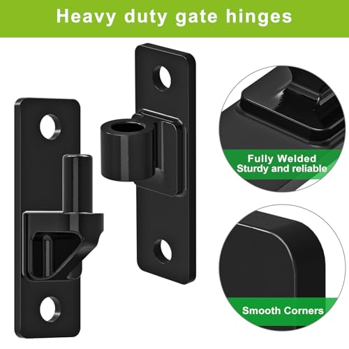 4.9" Heavy Duty Gate Hinges, Wall Mount Female Male Hinges | 4 Pairs, Electroplated 6mm Steel Design, Provides Stable Support, Smooth Opening and Closing for Wooden Fences and Farm Gates - color: Black, 4 Pack