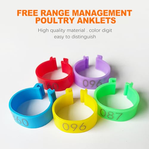 CougZed 100 Pcs Chicken Leg Bands - 16mm Colorful Numbered Chicken Tags for Legs, Poultry Leg Bands for Ducks, Chicks, Goose, Gamefowl, Turkey