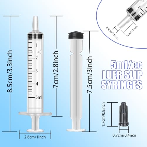 50 Pack 5ml Plastic Syringes with Caps for Science Labs, Liquid Measuring, Watering, Refilling, Oral,Pet - size: 5ml-50Pack