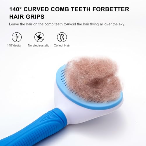 Aogeili Self-Clean Slicker Brush, Deshedding Comb for Dogs Cats Rabbits | One-Click Release Removes Loose Undercoat, Mats & Tangles, for Long & Short Hair Shedding Pets - color: Blue
