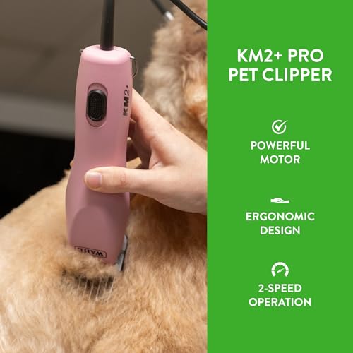 Wahl Pro Animal KM2+ Corded Clipper, Pink | High-Carbon Steel Blades, Quiet 2-Speed Motor with Low Vibration, 14 ft Cord, Comfortable Dog Trimmer, Built for Durability