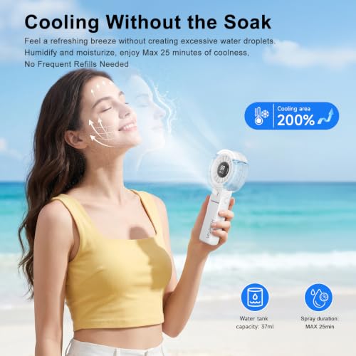 HandFan 4000mAh Handheld Turbo Misting Fan, 100 levels Adjustable High Speed Mister Fan, Portable Spray Water Mist Fans, Foldable Mini Hand Fans for Summer Beach Travel Concerts Disney(White) - color: White