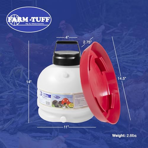 FARM-TUFF Hanging Chicken Waterer, 3 Gallon Capacity - Durable BPA-Free Plastic Poultry Fountain with Top Fill Design - Automatic Water Dispenser for Chickens, Ducks, Turkeys & Game Birds