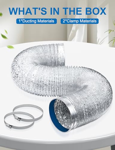 Wathai 4 Inch Flexible Dryer Vent Hose 10ft Ducting Kit for Tight Spaces | for Tight Spaces Crush-Resistant Exhaust Hose with 2 Clamps, Ventilation Duct for Dryer and HVAC Systems - style: 4Inch Duct 10FT